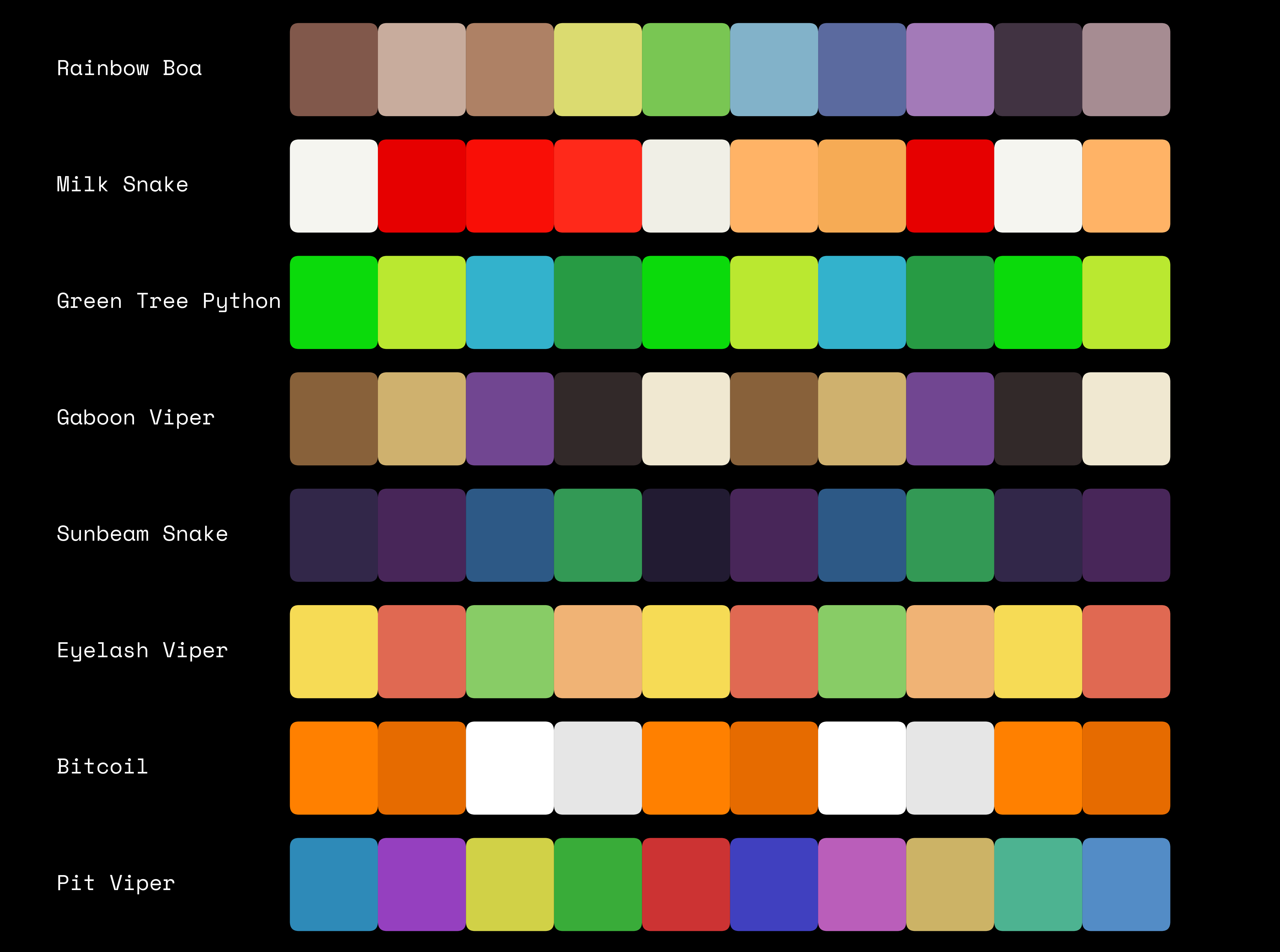 Color palette inspired by real snake species
